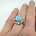 NATURAL TURQUOISE CABOCHON Diamond Ring 14K Gold Mid Century Engagement Cocktail