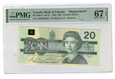 $20 Dollars 1991 Canada BC-58bA-i  PMG 67 EPQ - Image 1 of 2