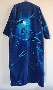Vintage 1982 Maiden Sunshine Corp Dolphin All Over Stampa Terry Accappatoio Adulto OS - Foto 1 di 13