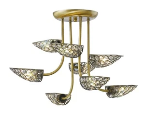 8 Light Crystal Chandelier Antique Brass Crystal Scoop Design Ring Shade - Picture 1 of 5