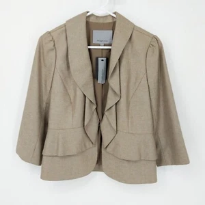 Classiques Entier Ruffle Open Front Career Blazer Jacket Taupe Womens Size Small - Picture 1 of 5