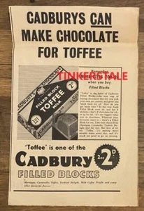 1938 Cadbury Toffee Filled Blocks Newspaper Ad More Bites 2d Turkish Delight - Picture 1 of 1