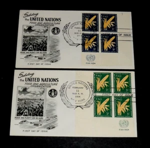 U.N. 1954, NEW YORK #23-24, F.A.O. INSC. BLKS/4 ON FDC, NICE! LQQK! #3 - Imagen 1 de 1
