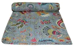 Indian Kantha Quilt Handmade 100% Cotton Throw Bedspread Blanket Queen/TwinSize - Picture 1 of 3