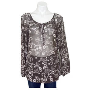 NWT Ann Taylor Loft Sheer Top Blouse Brown & White Floral Print Sz 10 - Picture 1 of 6