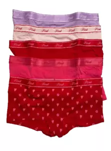 Victoria Secret PINK Boyshorts 5 Pair Pack Womens XL Red Spicy Hearts - Picture 1 of 4