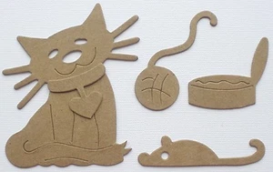 (3)  *CAT & TOYS*  Playful Kitten Sets -  Bare Chipboard Die Cuts 3"  x  3 1/2" - Picture 1 of 3
