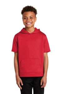 Sport-Tek YST251 Youth Polyester Sport-Wick Fleece Short Sleeve Hooded Pullover - Picture 1 of 45