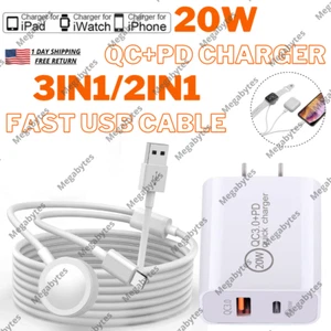 USB Magnetic 2 in 1 Charger Cable QC Wall Power Adapter For Watch iWatch iPhone - Picture 1 of 15