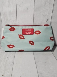 Clinique x Kate Spade Cosmetics Red Lips Lipstick Print Makeup Bag AQUA clutch - Picture 1 of 5