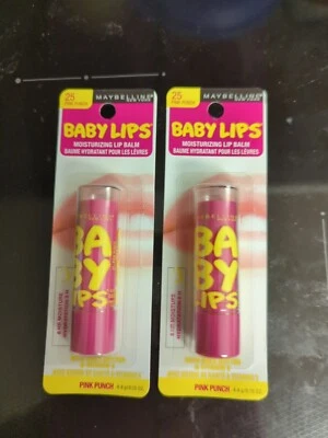 Lot of TWO Maybelline Baby Lips Moisturizing Lip Balm in 25 Pink Punch Hydrating - Image 1 of 4
