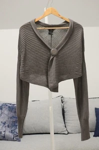 Crea Concept Size 40 Brown Wool Blend Cropped Cardigan Knitted - Picture 1 of 5