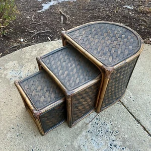 Vintage Bent Bamboo and Rattan Nesting Tables - Set of 3 - Picture 1 of 8