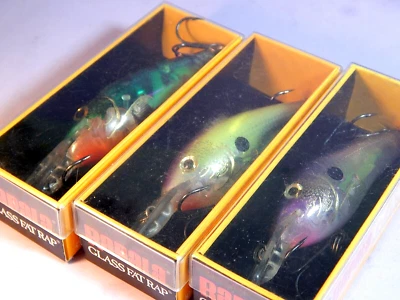 Lote de 3 señuelos color surtido Rapala Glass Fat Rap GFR07-(7 cm/18 g)-NOS/etiquetas faltantes Foto 1 de 4