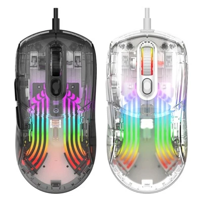 Transparent Wired Mouse RGB Light 6-gear 7200DPI Adjustment USB Game Mause Mute - Image 1 of 4