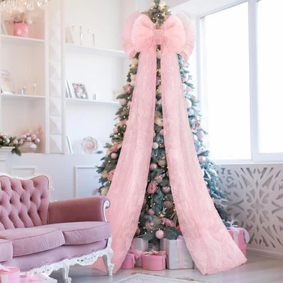 Giant Bow Decor Christmas Tree Topper Decoration Big Bows for Room Wall Pink  - Image 1 of 4