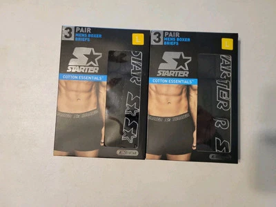 MEN'S STARTER BOXER BRIEFS SIZE LARGE (36"-38") BLACK LOT OF 6 TAG-FREE  - Image 1 of 4