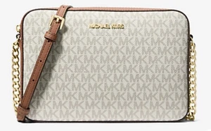 Michael Kors Jet Set Large Printed Logo Crossbody Bag Vanilla - Picture 1 of 7