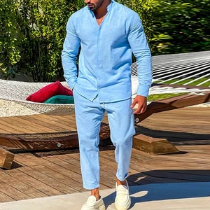 Herren Anzüge Neu Zweiteiler Langarm Hemden Hose Unifarben Freizeit Slim Fit - Bild 1 von 16