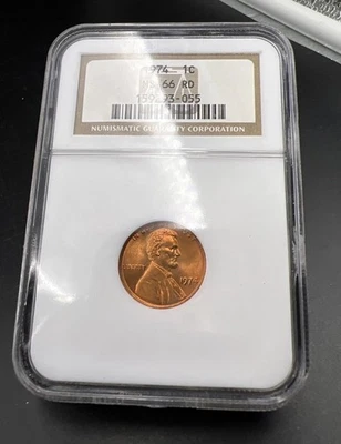1974 P Lincoln Memorial Cent Penny Coin NGC MS66 RD Gem BU Certified #055 - Image 1 of 4