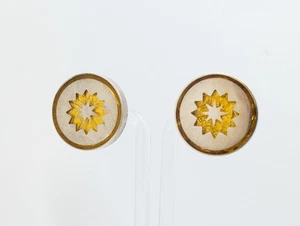 Varga SterlingSilver 24K Gold Foil Round Sunshine Modernist ClipOn Earrings U477 - Picture 1 of 15