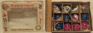 VINTAGE CHRISTMAS TREE ORNAMENTS - 12 HAND PAINTED GLASS in ORIGINAL BOX - Picture 1 of 6