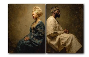 Yoruba Paar Kunstdruck, Nigerianisches Kulturerbe, 2 Set Poster, UNGERAHMT - Bild 1 von 5