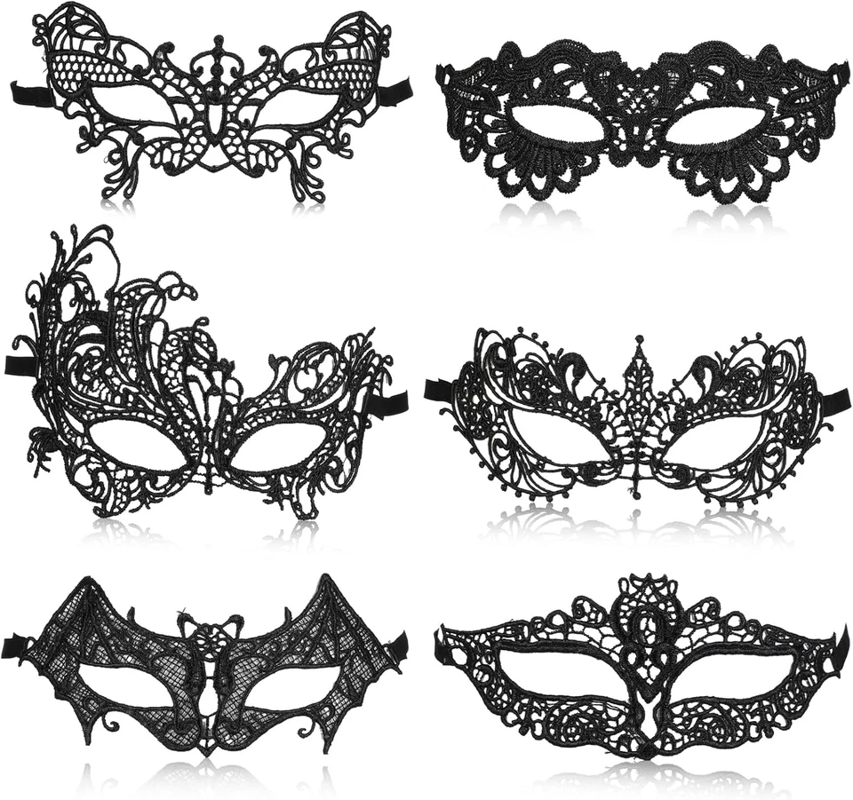 Damen Venezianische Spitze Maske Schwarz Gothic Maskerade Karneval Halloween - Bild 1 von 4