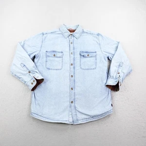 Woolrich Shirt Mens Medium Blue Denim Fleece Lined Button Up Shacket Insulated - Picture 1 of 11