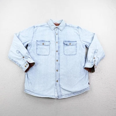 Woolrich Shirt Mens Medium Blue Denim Fleece Lined Button Up Shacket Insulated - Image 1 of 4