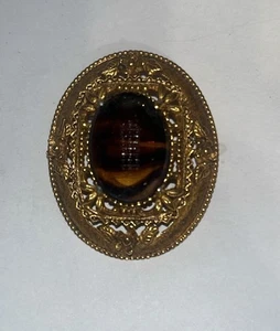 Vintage viktorianische signierte Florenza goldfarbene filigrane & Schildkröte Strass Brosche - Bild 1 von 4