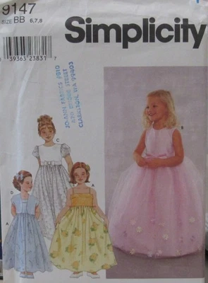 Simplicity 9143 Little Girls 6-7-8 Formal Gown Dress Flower Wedding Pattern UNCT - Image 1 of 2