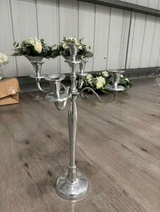 12 X Silver Candleabras With Spares, metal heavy - Picture 1 of 5