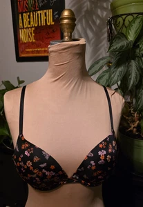 Victoria's Secret Acolchado Push Up Cobertura Negro Mariposa Encaje Rayas 36B - Imagen 1 de 6