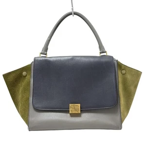 Auth CELINE Trapeze Medium - Navy Gray Khaki Leather Suede Handbag - Picture 1 of 9