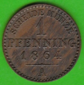 Coin Penny Prussia 1 Pfennig 1864 better than very nice Wilhelm nswleipzig - Picture 1 of 3