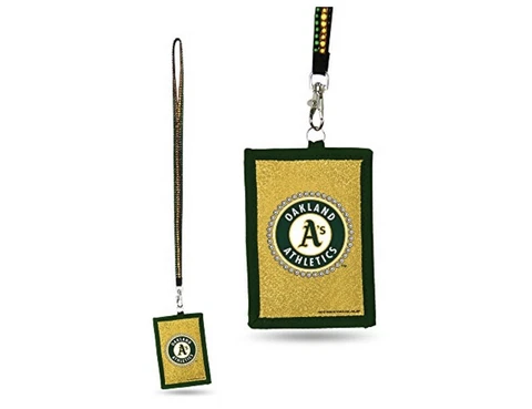 MLB Oakland Athletics Beaded Gem Lanyard with ID Wallet Cover