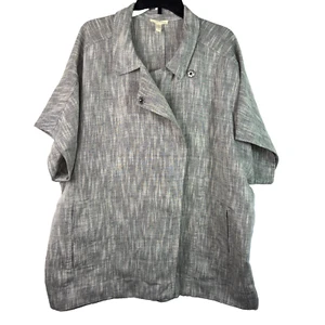 Chaqueta cuadrada Eileen Fisher perla oscura cuello clásico algodón texturizado lino XL - Imagen 1 de 10
