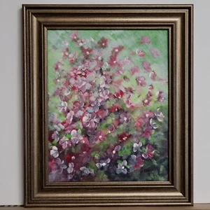 Original American Folk Art Spring Flowers Abstract Painting Framed Signed MKravt - Picture 1 of 7