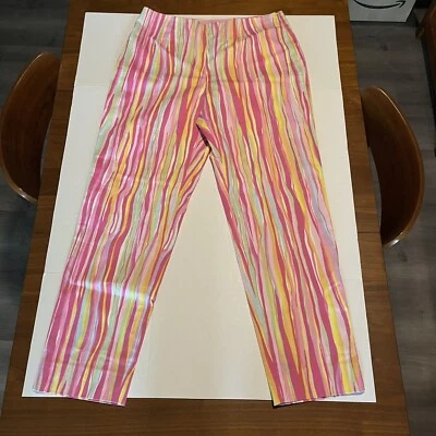 Винтажный новый с Ярлыками Leggiadro брюки размер 14 розовый разноцветный в полоску $360 Beach - Изображение 1 из 4