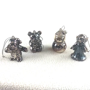 Vintage Silvertone Ornaments Snowman Bear Angel Santa Made In Japan Patina - Picture 1 of 9