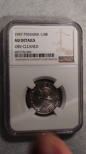 1947 PANAMA NGC ABOUT UNC ONE QUARTER BALBOA CIRCULATED 1/4B Coin BUY IT NOW! - Picture 1 of 4