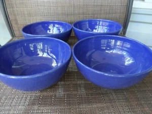 4 Vintage 1992 Holly Hill Seagrove N.C. Pottery Royal Blue Drip Glaze Bowls - Picture 1 of 4