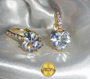 Women Sparkle Gold Filled Diamond Hoop Earrings Made With Swarovski Crystals  - Picture 1 of 8