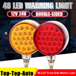 1PCS 48 LED Red/Amber Dual Face 4" Round Pedestal Side Marker Lights Turn Signal - Picture 1 of 15