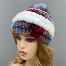 Knitted Pompom Skulls Hats Ladies Rabbit Fur Hat Women Winter Headwear 1pc Set