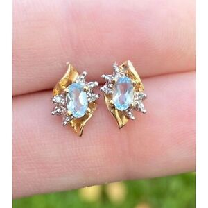 Solid 10k gold aquamarine/genuine diamond earrings