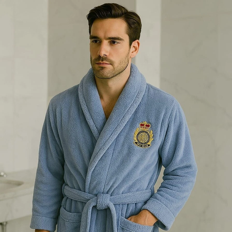 Lauren Ralph Lauren Bata de Felpa Acogedora Spa Baño Dormir Ropa de Salón Azul Cresta Logo XL Foto 1 de 4