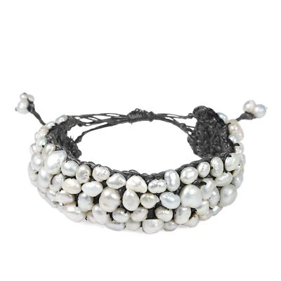 Brazalete Mod Hecho a Mano Genuino Blanco FW Perla Piedra Cáñamo Foto 1 de 3
