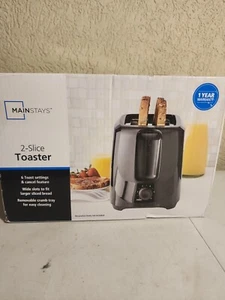 Mainstays 2 Slice Black Kitchen Toaster for Slice Bread Muffins and Waffles~New - Picture 1 of 6